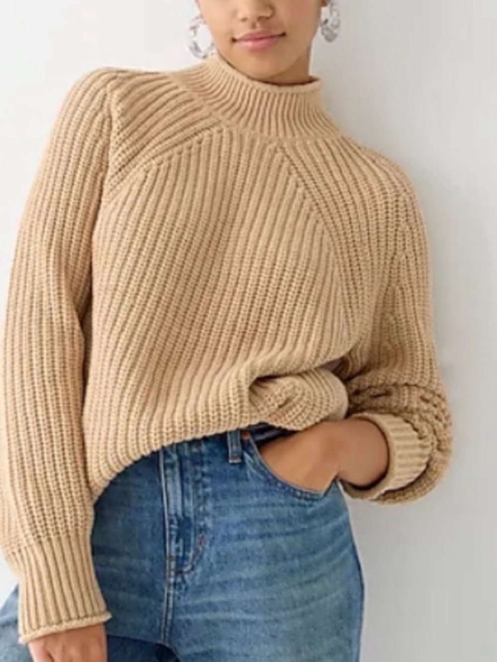 J. Crew Chunky Ribbed Turtleneck Sweater in Beige